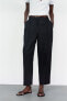 Linen blend straight trousers with braided belt