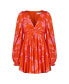 ფოტო #4 პროდუქტის Women's Printed Charmeuse Bishop Sleeve V Neck Mini Dress