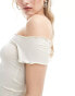 Фото #4 товара Monki off shoulder top with lettuce edge and ruched sweetheart front in beige