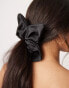 ASOS DESIGN scrunchie with flower design in black