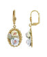 Women's Gold Tone Blue and Ivory Porcelain Flower Drop Earrings