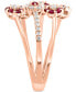 ფოტო #4 პროდუქტის Ruby (1/2 ct. t.w.) & Diamond (3/8 ct. t.w.) Three Row Flower Cuff Ring in 14k Rose Gold