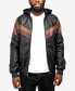 Men's Grainy Polyurethane Hooded Jacket with Faux Shearling Lining