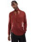 Фото #2 товара ASOS DESIGN relaxed deep v neck shirt with attached tie neck in rust