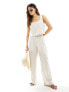 Фото #1 товара Abercrombie & Fitch co-ord wide leg linen blend trouser with elastic waist in beige and white stripe