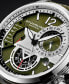 ფოტო #3 პროდუქტის Men's Chronograph Green Genuine Fabric Covered Leather Strap Watch 45mm