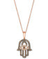 ფოტო #1 პროდუქტის Chocolate Diamond & Nude Diamond Hamsa Hand Adjustable 20" Pendant Necklace (1/2 ct. t.w.) in 14k Rose Gold