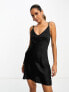 Фото #8 товара ASOS DESIGN high apex satin mini slip dress in hammered satin in black