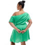 ASOS DESIGN Curve exclusive satin off shoulder mini dress in green 48 - фото #6