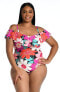 Фото #1 товара La Blanca Off Shoulder Ruffle One Piece Swimsuit, Multi in Full Bloom, 8