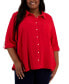 Фото #1 товара Plus Size Roll-Tab-Sleeve Button-Down Emblem Shirt