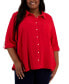 Plus Size Roll-Tab-Sleeve Button-Down Emblem Shirt