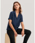 Women's V Neck Half-Sleeve Notch Silk Shirt