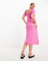 Influence Maternity tie front textured midi dress in pink