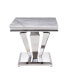 Satinka End Table, Light Gray Printed Faux Marble & Mirrored Silver Finish