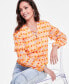 Фото #3 товара Women's Printed Lace-Up Blouse, Created for Macy's