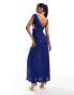 ASOS DESIGN twist shoulder v-neck pleated maxi dress in blue