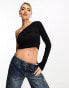 Threadbare Heidi one shoulder crop top in black