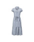 Women's Short Sleeve Button Front Tiered Maxi Dress with Waist Sash