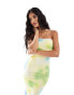 Фото #4 товара ASOS DESIGN bandeau mesh midi dress with ruching in yellow & blue abstract print