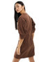 Фото #6 товара ASOS DESIGN pleated banana sleeve twill mini dress in chocolate