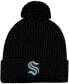 Фото #1 товара Men's Black Seattle Kraken Primary Logo Cuffed Knit Hat with Pom