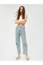 Фото #7 товара Yüksek Bel Kot Pantolon Taş Işlemeli Düz Paça - Eve Jeans