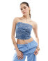 Фото #1 товара Vero Moda bandeau denim crop top in embroidered floral print