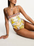 River Island Print Bandeau Swimsuit in Orange Tropical Print