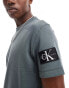 Calvin Klein Jeans badge logo waffle t-shirt in charcoal grey