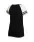 Women's Black Miami Marlins Curvy Colorblock Tri-Blend Raglan V-Neck T-shirt
