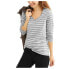 Faded Glory T-Shirt Top Women's Gray Striped Long Sleeve V-Neck Heather Tee XL