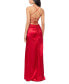 Juniors' Draped Lace-Up Satin Gown