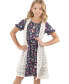 ფოტო #1 პროდუქტის Big Girls Floral-Print Dress & Crochet Vest, 2 Piece Set