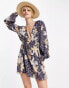 Free People floral bloom print v-neck boho mini dress in purple