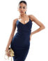 Vesper plunge spaghetti strap cut out midaxi dress in navy