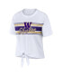 Фото #3 товара Women's White Washington Huskies Striped Front Knot Cropped T-shirt