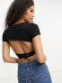 ASOS DESIGN super crop top with gathered tie detail in black