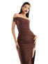 Фото #3 товара Vesper one shoulder thigh spilt maxi dress in chocolate