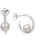 ფოტო #1 პროდუქტის Cultured Freshwater Pearl (6mm) & White Zircon (1/4 ct. t.w.) Hoop Earrings in Sterling Silver