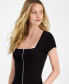 ფოტო #3 პროდუქტის Juniors' Square-Neck Double-Zip Tee