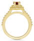 ფოტო #3 პროდუქტის Garnet and Diamond Accent Halo Ring in 14K Yellow Gold