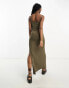 Noisy May one shoulder maxi dress in khaki