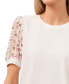 Women's Mixed Media Puff Sleeve Bouquet Knit Top