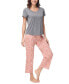 ფოტო #4 პროდუქტის Women's 2 Piece Short Sleeve Top with Cropped Wide Leg Pants Pajama Set