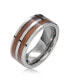 Double Row Wide Stripe Brown Koa Wood Style Inlay Titanium Wedding Band Rings For Men For Women Silver Tone Comfort Fit 8MM