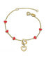 ფოტო #1 პროდუქტის 14K Gold Plated Double Halo Dangle & Red Heart Enamel Station Charm Bracelet, Adjustable