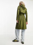 Noisy May Droplets longline tie waist shower proof raincoat in khaki