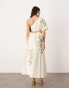 ASOS EDITION embroidered floral shoulder puff sleeve midi dress in cream