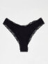 Фото #5 товара ASOS DESIGN 3 pack cotton & lace trim high rise malibu thong in black